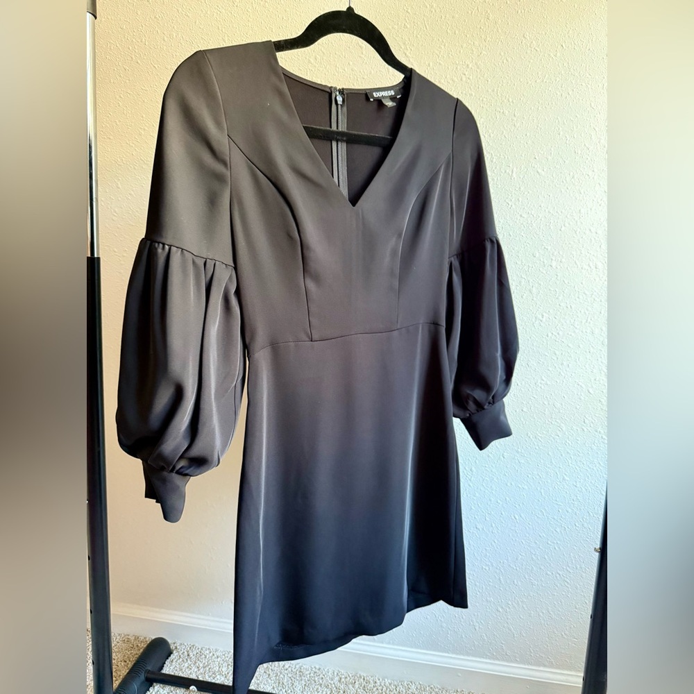 Express Black Long Sleeve Dress with Puff Sleeves